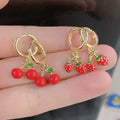 EM1466 New Chic 18k Gold Plated Multi Colored Enamel Red Cherry Rose Flower Dangle Charm Huggie Hoops Earrings