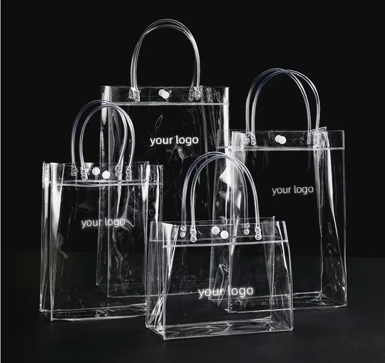 Custom Logo Transparent PVC Top Handle Gift Bags Cosmetic Cases with Unique Design