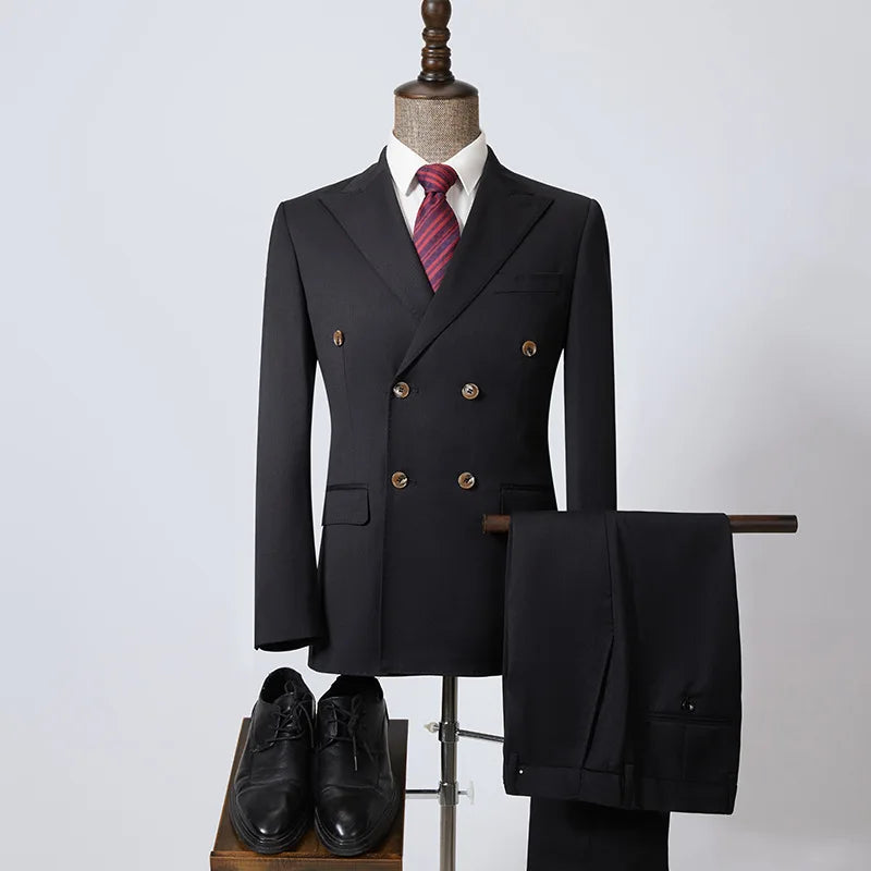 M-4XL New Style Lapels Collar Double-breasted Suits Men's Korean Version Slim Suit Two-piece Men Suits