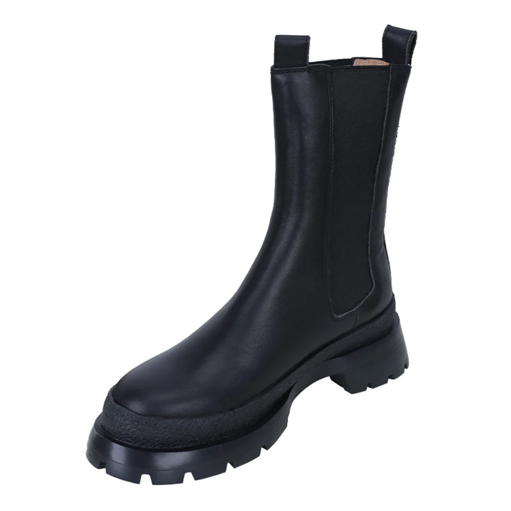 2024 New Top Layer Cowhide Chelsea Boots Women'S Fashion British Style Leather Retro Thick-Soled Casual Boots