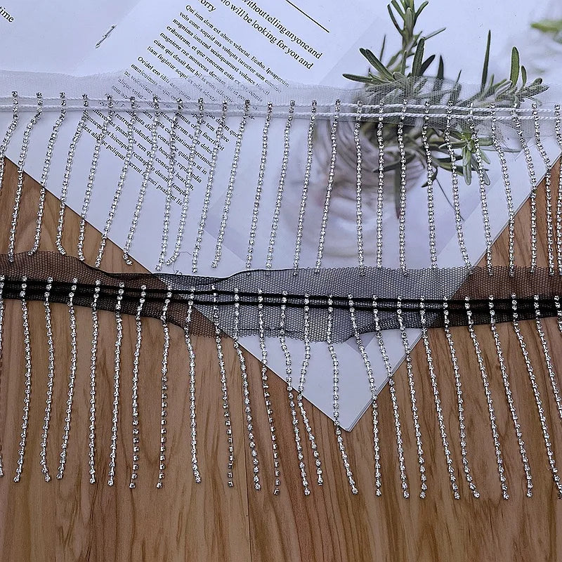 JFRT036 Tassels Style Ball Chain Fringes With Rhinestones Frinegs Sew on Garments