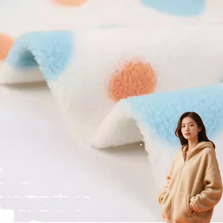 100% Polyester Jacquard Coat Sherpa Fleece Fabric Knitted Dot Design Print Soft Stretch Clothing Different Colors Available