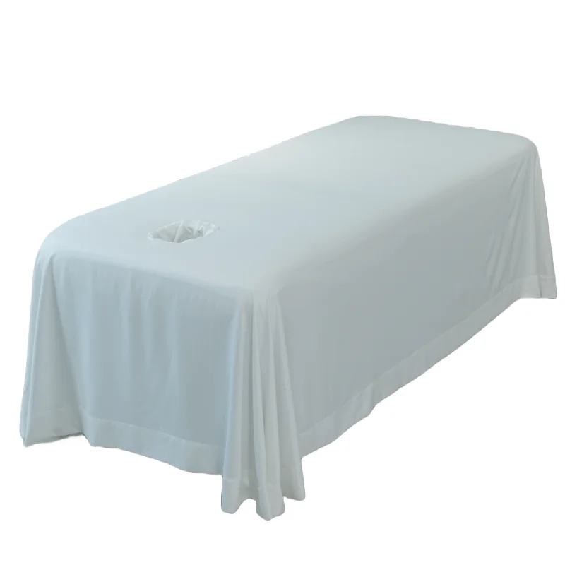 White Salon Bed Sheet Massage Table Skirt Facial Valance Bed Cover with Face Hole