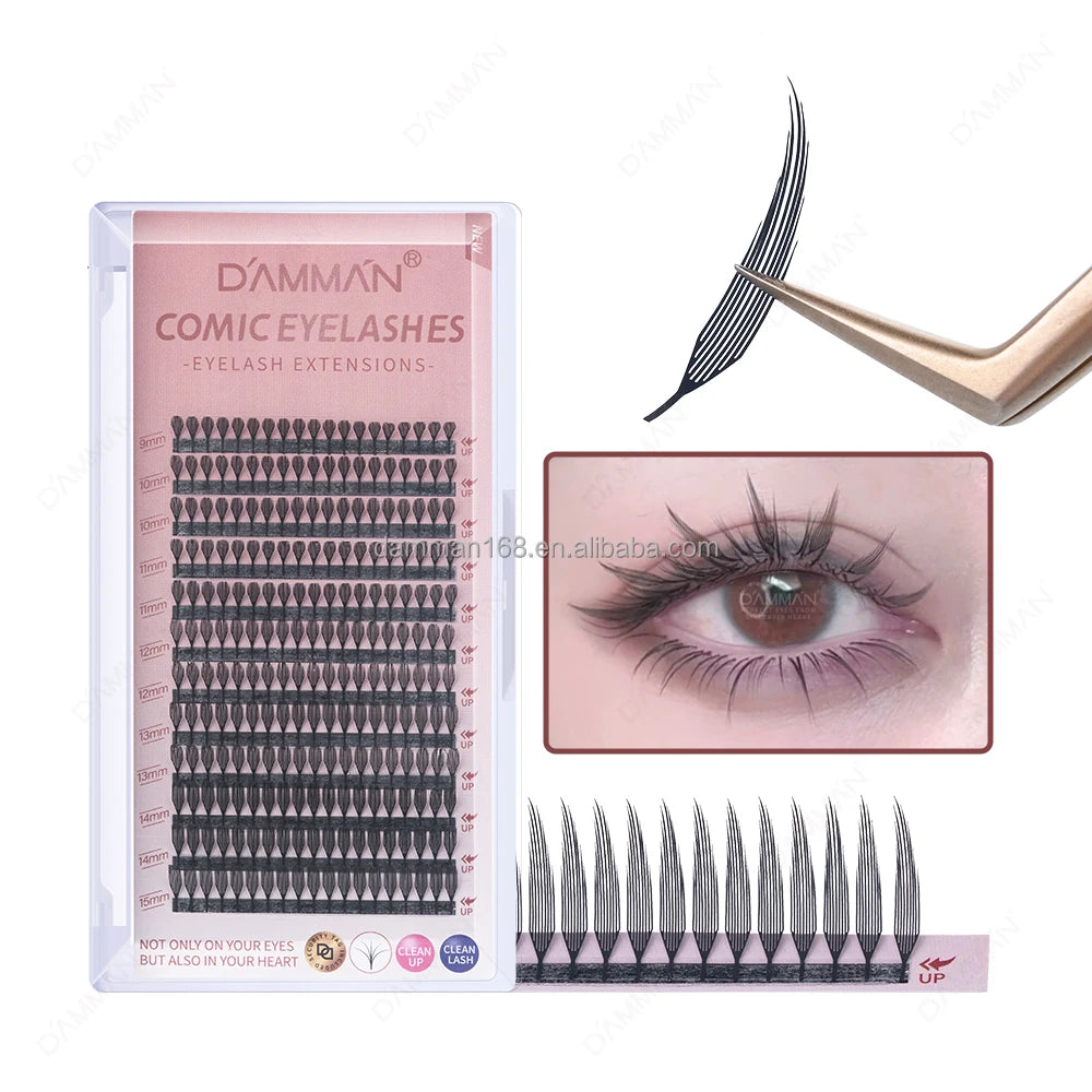 2025 New Product Premade Fans Eyelash D Curl Mix9-15mm Comic Tower Lashes Anime Spire Individual Volume False Lashes