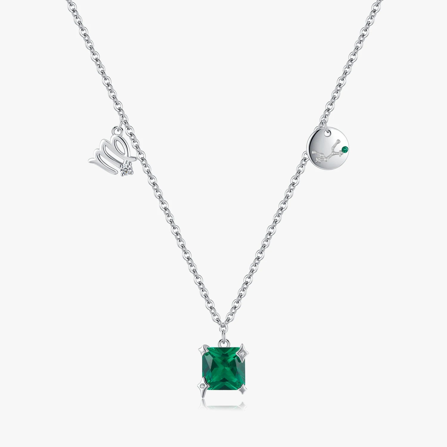 925 Sterling Silver Fashion Fine Jewelry Signs of Zodiac Virgo Symbol Brand Charms Necklace Chain Dazzling Square CZ Pendant