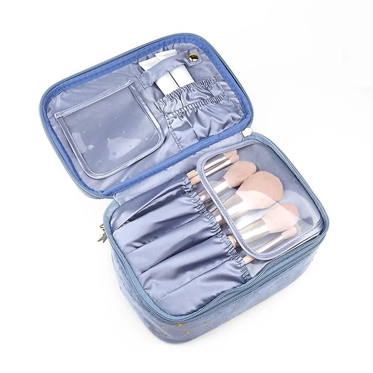 12 Years Experience Waterproof Flannel Cosmetic Bag Dust-Proof Blue Travel Makeup Tools