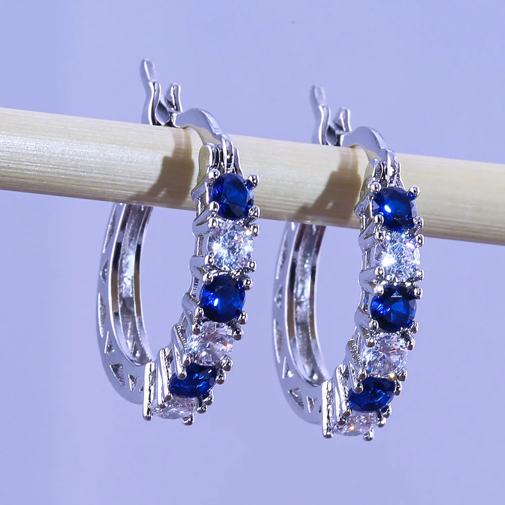 Popular All-Match Women's Earrings Colorful Zircon Earrings Silver Plated Fashion Diamond Earrings