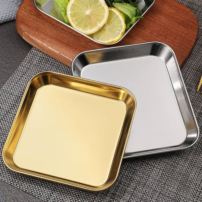 304 Stainless Steel square Plate Korean Metal Tray Can Put Dessert Vegetable and Fruit Barbecue Plate Restaurant square Plate