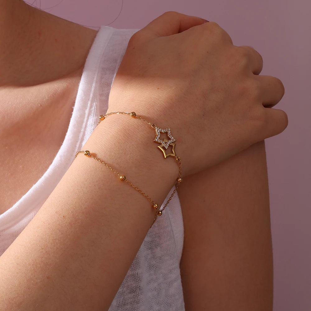 Korea Stainless Steel Double Layer Star Bracelet Women Luxury Fashion Fresh Gentle Charm Trendy Versatile Exquisite Hand Jewelry