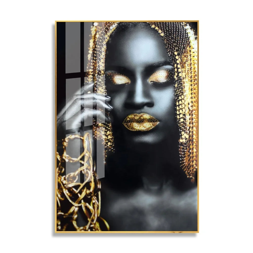 Living Room Home Decor African Gold Posters Crystal Porcelain Crystal African Women Painting