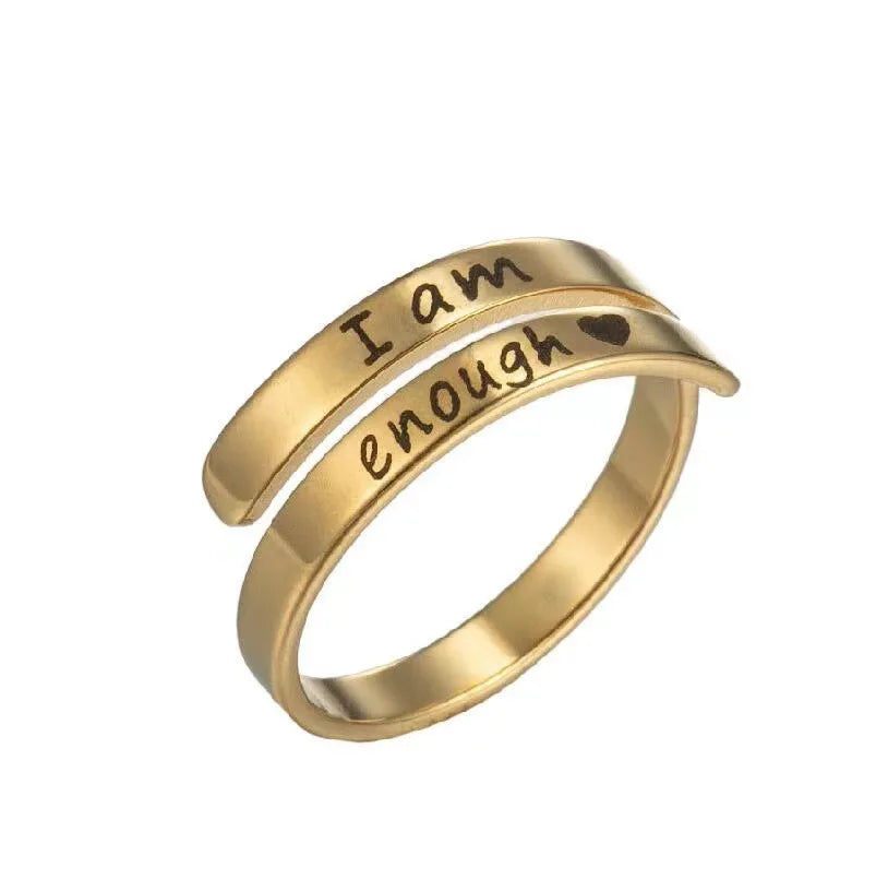 Fashion Ring Jewelry Inspiration Jewelry Gift for Women "I Am Enough" Classic Engraved Rings Spiral Wrap Twist Adjustable Ring