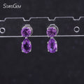 China Wholesale Starsgem Luxury Engagement 925 Silver Natural Amethyst Earring Pear and Round Shape Gemstones Jewelry