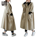 Custom Wholesale Korean Fashion Autumn Winter Women Vintage Windbreaker Loose Pocket Office Lady Thin Hooded Long Trench Coats