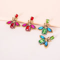 Creative Gold Plated Crystal Insect Bee Stud Earrings Women Red Green Rhinestone Honey Bee Earrings