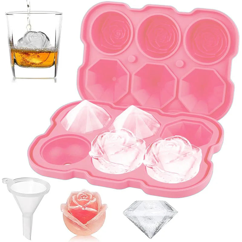 Custom Shape Silicone Ice Cube Tray OEM Rose Diamond Mold Wholesale for Cocktail Whiskey Gift BPA Free LFGB