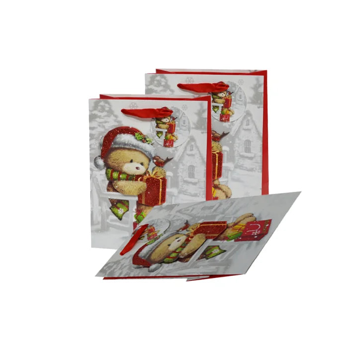 Wholesale  Merry Christmas Gift Paper bag Printing Cute Animal Bear Snow christmas bags