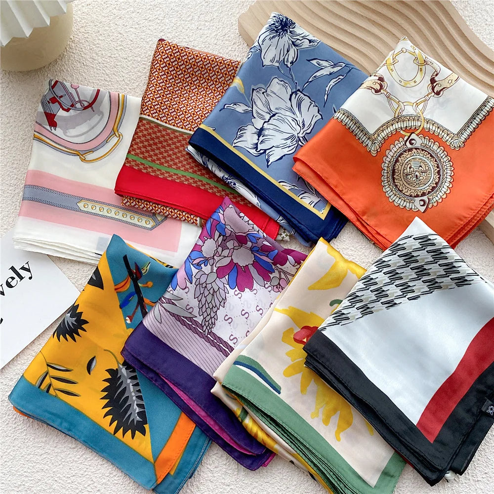Wholesale Summer New square Silk Scarf Versatile Printing Decoration Sunscreen 70cm Silk Scarf Shawls for Women