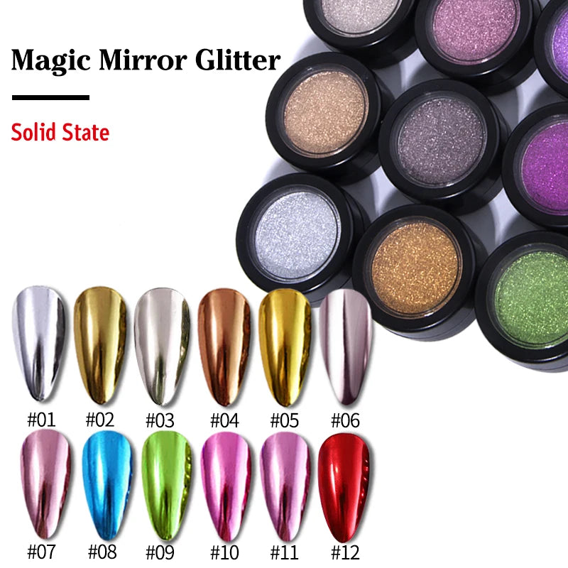 12 Colors Mirror Effect Nail Art Pigment Powder for Manicure Decoration with Holographic Chrome Finish