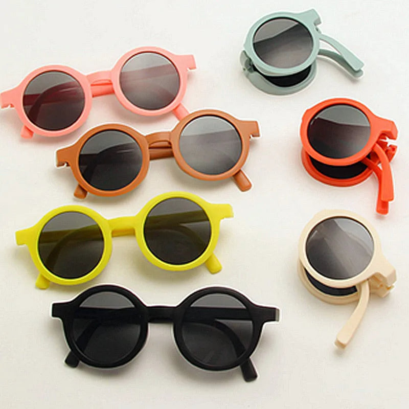 Custom Logo Fashion Kids Colorful Foldable Sun Glasses UV400 Folding Round Sunglasses for Boys Girls