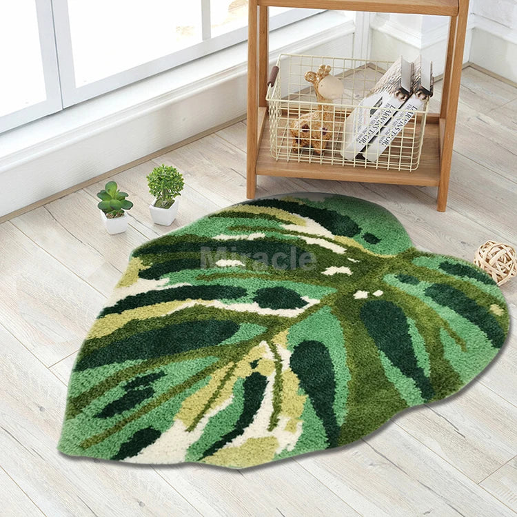 Tufting Custom Die Cut Leaf Shapes Bath Mat Bathroom Set With Shower Bath Mats and Rug
