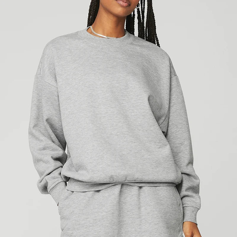 Wholesale 100% Cotton Women's Oversized Sweatshirt Crewneck Jogging Sweater Custom Logo Printed Front Sweet Terry Tracksuit