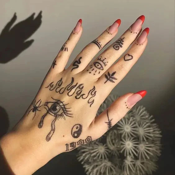 Small Icons Waterproof Temporary Juice Fake Tattoo Sticker 15-Day Black Ink Non-Toxic Organic Critical Small Icons