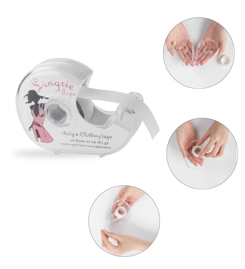 Clear Fabric Adhesive Double-Sided Body Tape with Dispenser Clothes Dress Bra Tape for Underwear Accessories