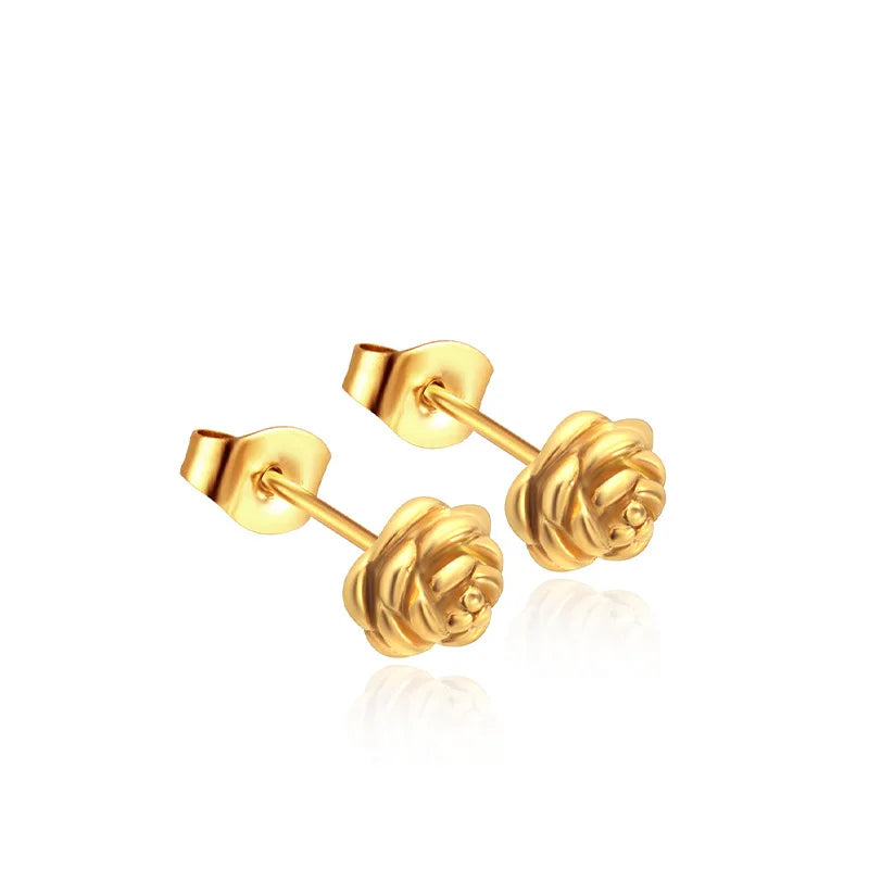 Fashion 18k Pvd Stainless Steel Gold Plated Camellia Stud Earrings Jewelry Women Hammer Round Hollow Water Drop Earrings