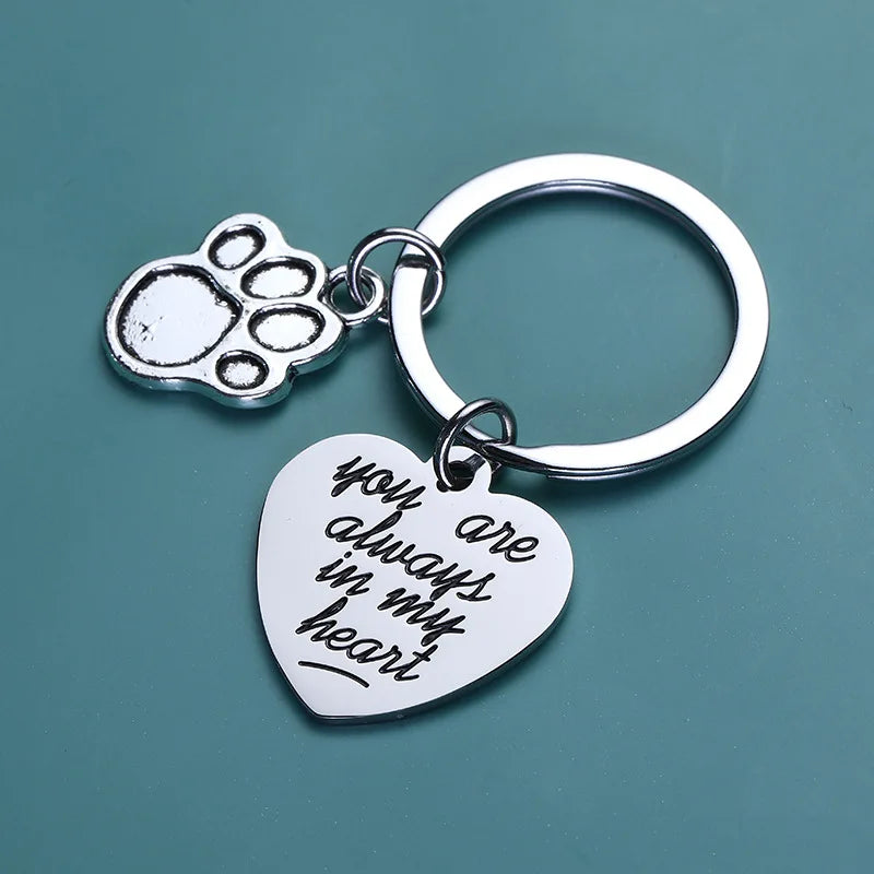 Stainless Steel Key Chain in Memory of Dog Cat Paw Print You Are Always in My Heart Custom Logo Key Chain Dog Tag Key Rings