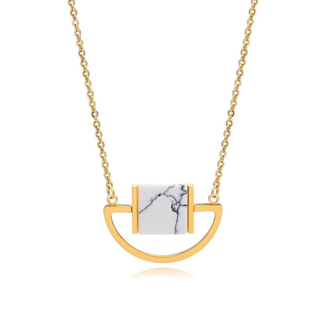 OEM 18in Stainless Steel Choker Necklace for Women White Stone & Gold Plated Chain with Geometric Diamond Pendants Jewelry Gift