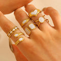 18K Gold-Plated Luxury Couple Ring Fashionable Opening Stainless Steel with Micro Pave Inlay for Wedding Birthday Gift Jewelry
