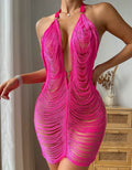 STOCK 6Colors Deep V-Neck Plunge Hollow Out Crochet Dress Backless Party Dress Swimwear Cover up XS-XL