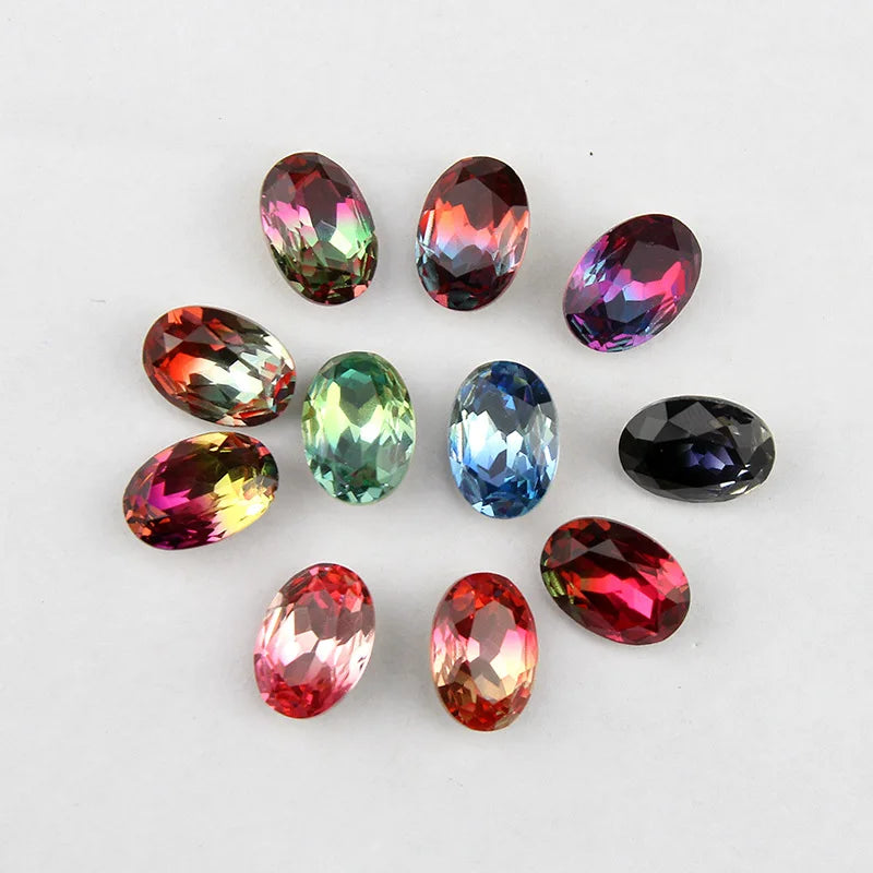 Lan Guang Wholesale 13*18mm Oval Gradient Color Stone K9 Glass Rhinestones Crystal Fancy Stone Point Back Rhinestone DIY Jewelry