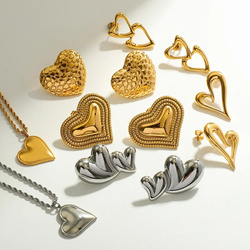 MICCI 18K Gold Plated Stainless Steel Tarnish Free Jewelry Valentines Day Heart Fashion Chain Necklace Earrings Set