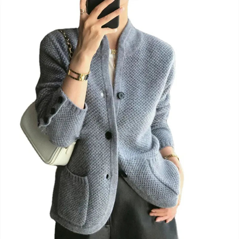 Wholesale 2026 Autumn New Loose Knitted Bottom Sweater Knitted Cardigan Standing Collar Women's Sweater