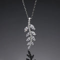 Elegant Inlay Diamond Pendant Fine Jewelry 925 Sterling Silver Leaf Charm Necklace for Women