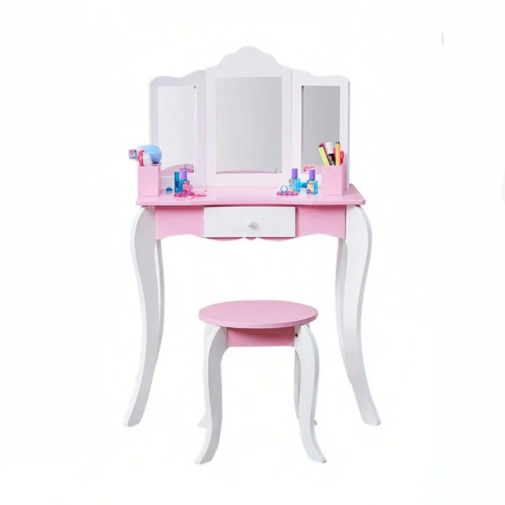 Modern Children Bedroom Furniture Set Wooden Dresser Dressing Table Vanity Makeup Table Set for Kids
