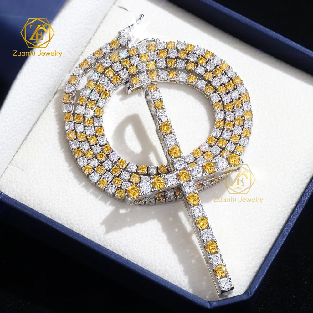 Hiphop Style 925 Sterling Silver 4MM Moissanite Diamond Cross Pendant with Tennis Chain White Yellow for Gift Party