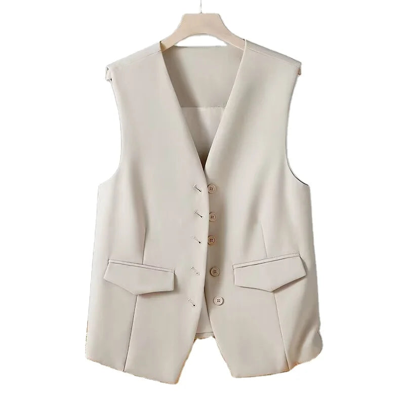 New Women's Clothing Loose Solid Color V Neck Suit Vest for Women Spring Fall Jackets Ladies blazer Vest