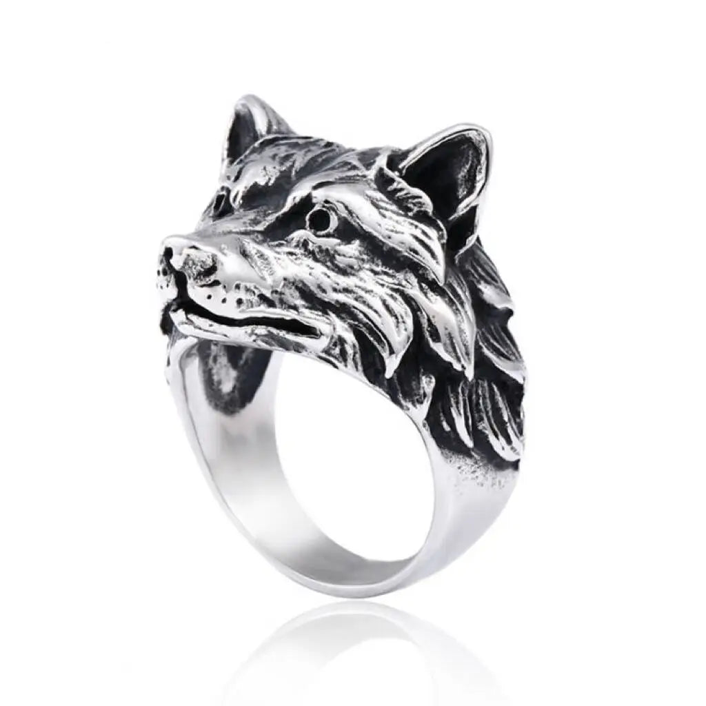 OAHLAN Fashion Jewelry Ring Creative Vintage Animal Wolf Head Stainless Steel Rings for Men Wedding Birthday Gift Size 7-13