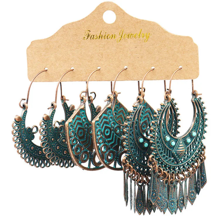 Factory Direct  Hot Sale Boho Earrings Jewelry 3 Sets  Fashion Retro Tassel Earrings Women