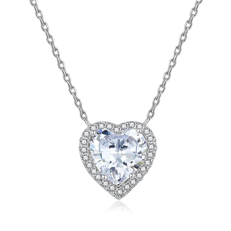 Fashion Love Heart Necklace  925 Silver Jewelry Cubic Zirconia Heart Pendant Necklace