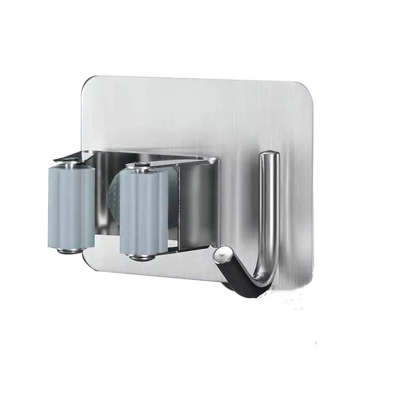 New Design Modern Wall-mounted Hotel Mop Clamp Silver 304 Stainless Steel Hole-free Mop Hook Home Garden Gripper Holds