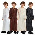 Islamic Muslim Arab Boys Thobe Thawb Caftan Long Sleeve Collar Solid Color Embroidered Muslim Boy's Clothing Polyester Children