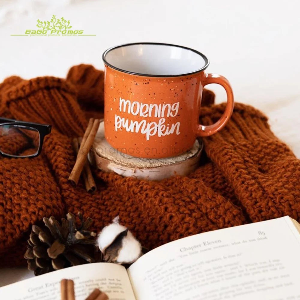 2025 2026 New 12oz/15oz Customized Ceramic Enamel Looks Ceramic Cups Camping Campfire Sublimation Stoneware Coffee/beer Mugs
