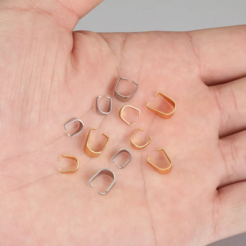 Stainless Steel Pendant Necklace Clasp Melon Seeds Buckle Pinch Clip Bail Pendant Connectors for DIY