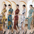 2023 Summer Autumn New Short Sleeve Long Satin Young Chinese Style Thin Cheongsam Skirt Large Women's Wholesale