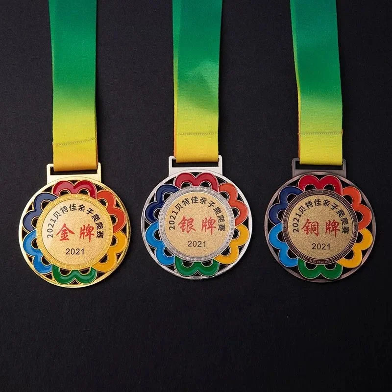 Wholesale rainbow Flower Medal Gold Silver Copper Running Medal Custom Children Medals