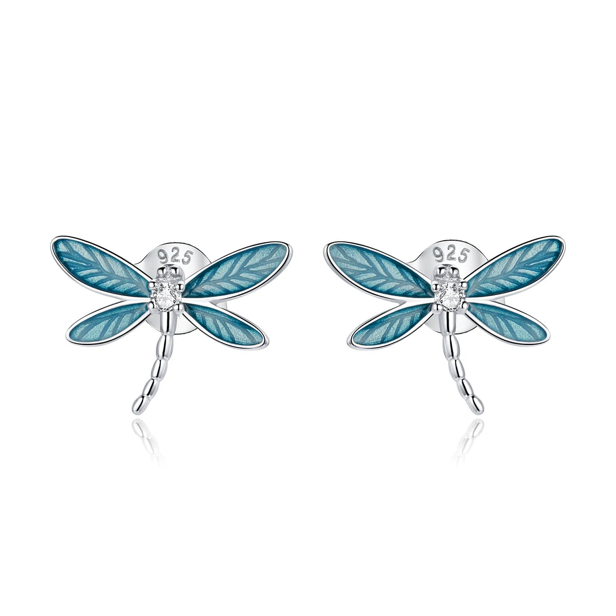 Little Dragonfly Stud Earrings 925 Sterling Silver Shining Blue Zircons Fashion Earrings for Women Original Jewelry BSE455