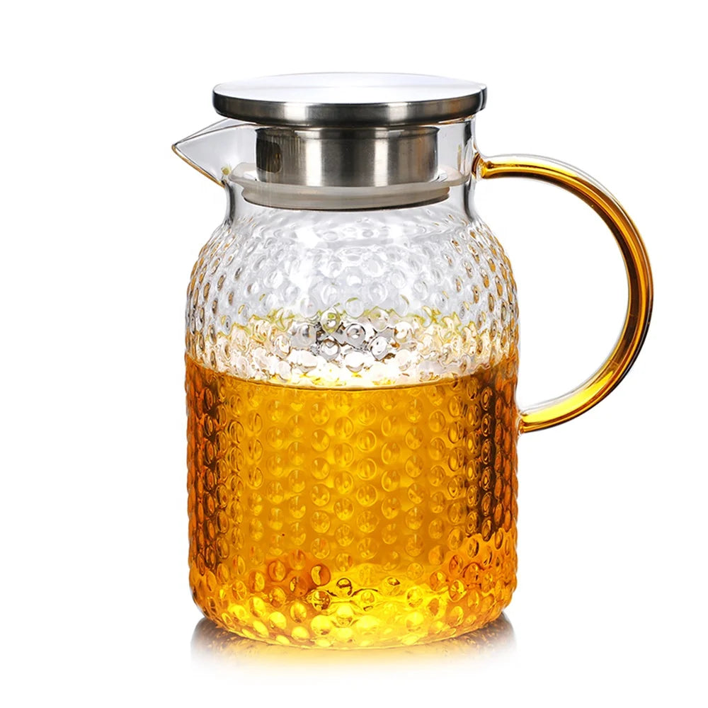 1L 1.5L 1.8L Clear Drink Ware Heat Resistant High Borosilicate Glass Cold/hot Water Pitcher Tea Pot With Stainless Steel Lid